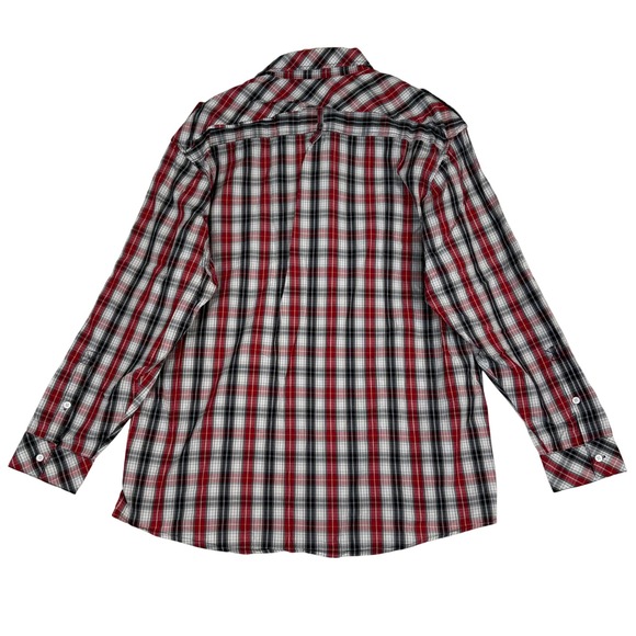 Akademiks Mens 2XL Plaid Button Down Shirt Red Black White Long Sleeve Cotton - Picture 2 of 13